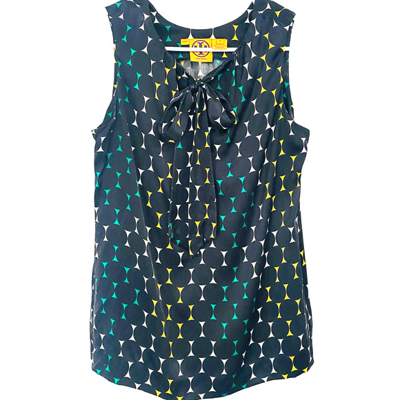 Tory Burch Tops - Tory Burch 100% Silk Tank 2 Women's Black Multi Color Dots Sleeveless Career